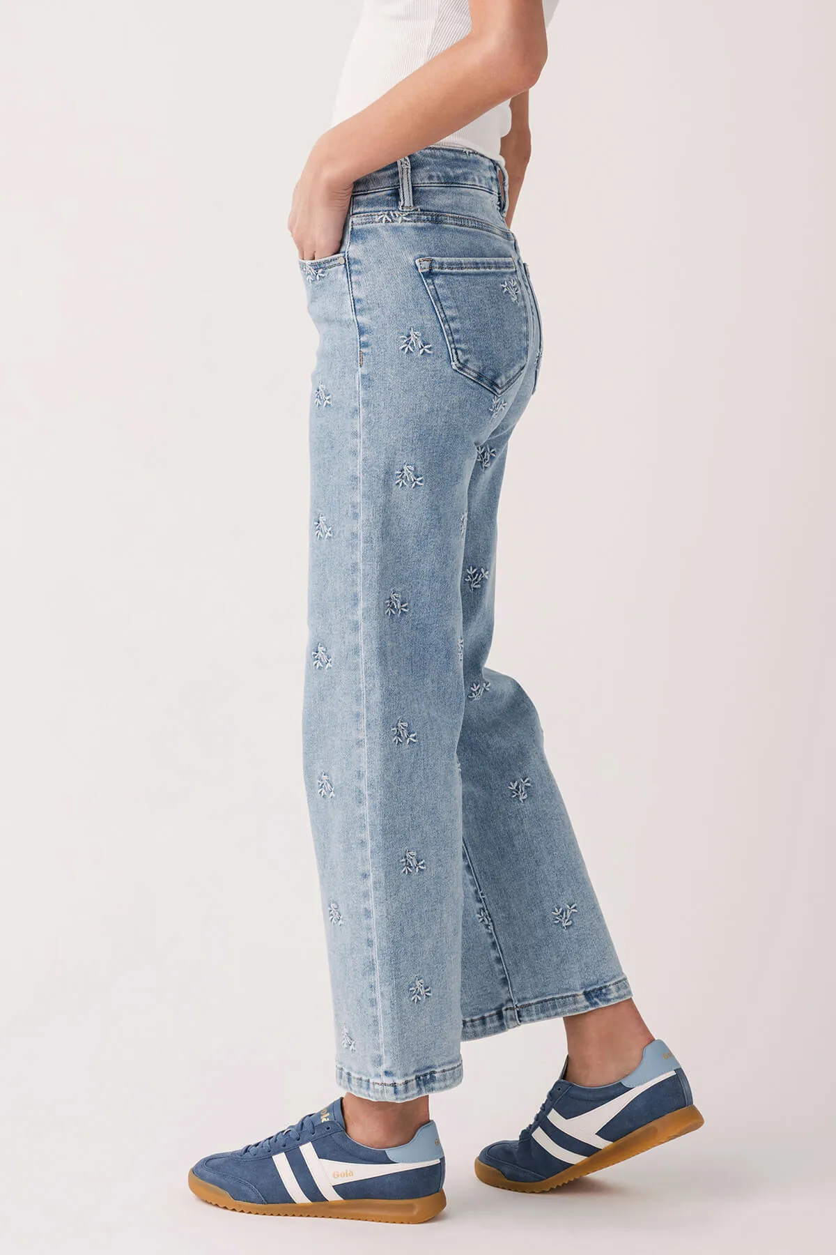 Jeans larges brodés taille haute Risen Daisy