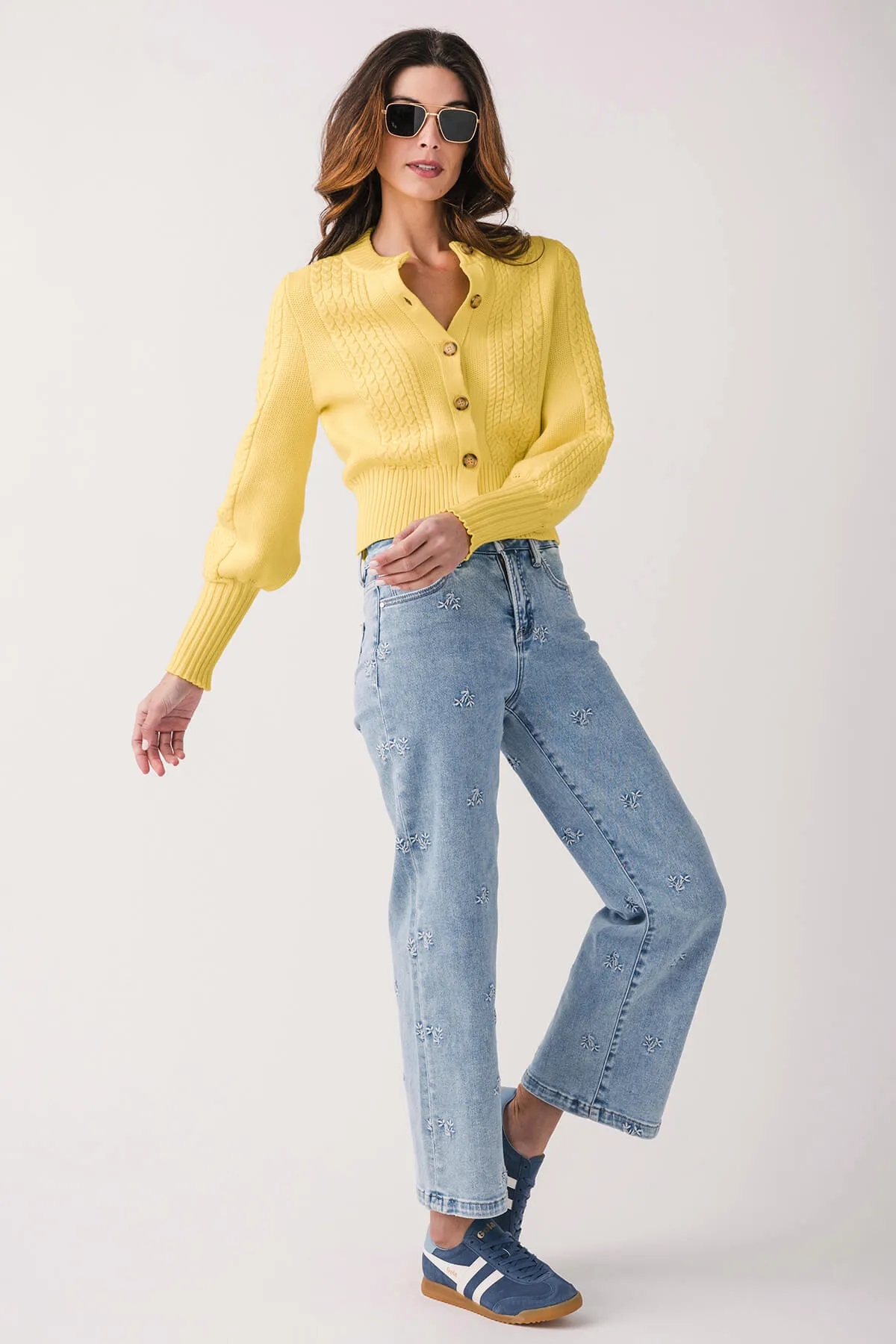 Jeans larges brodés taille haute Risen Daisy
