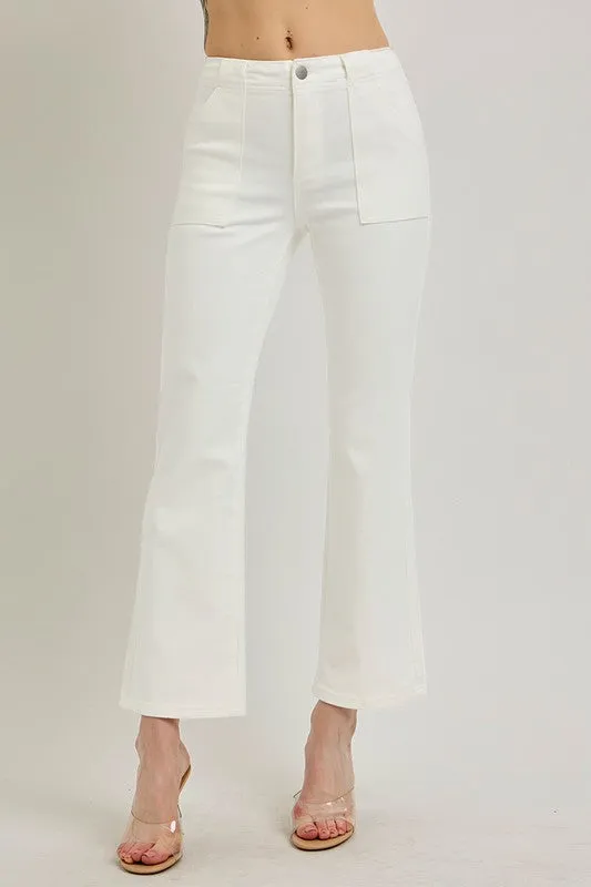 Jeans Risen à Haute Taille avec Poches Patch et Ourlet en Trompette
