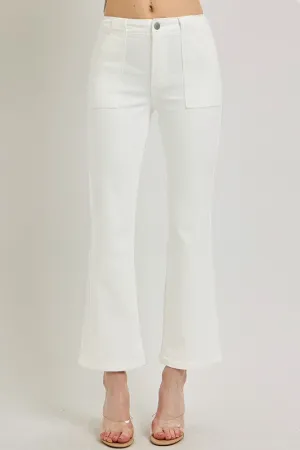 Jeans Risen à Haute Taille avec Poches Patch et Ourlet en Trompette