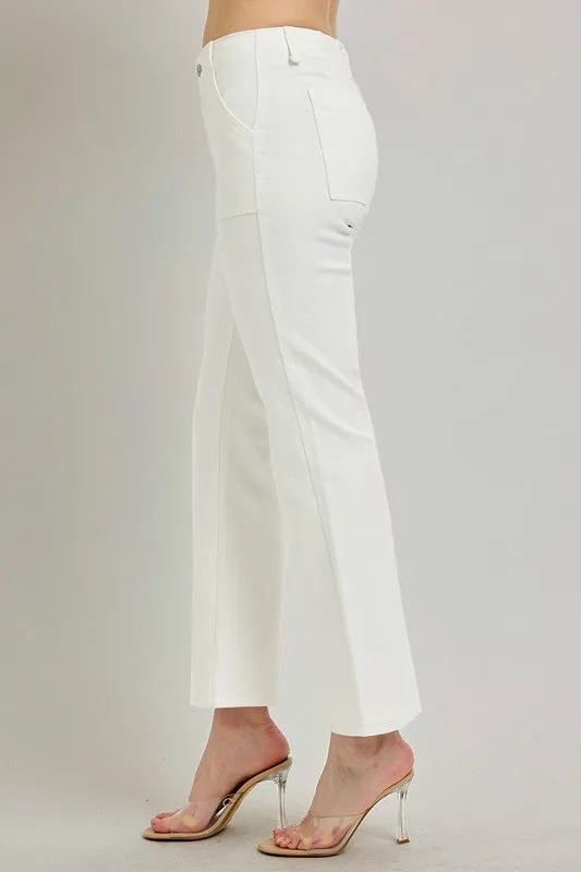 Jeans Risen à Haute Taille avec Poches Patch et Ourlet en Trompette