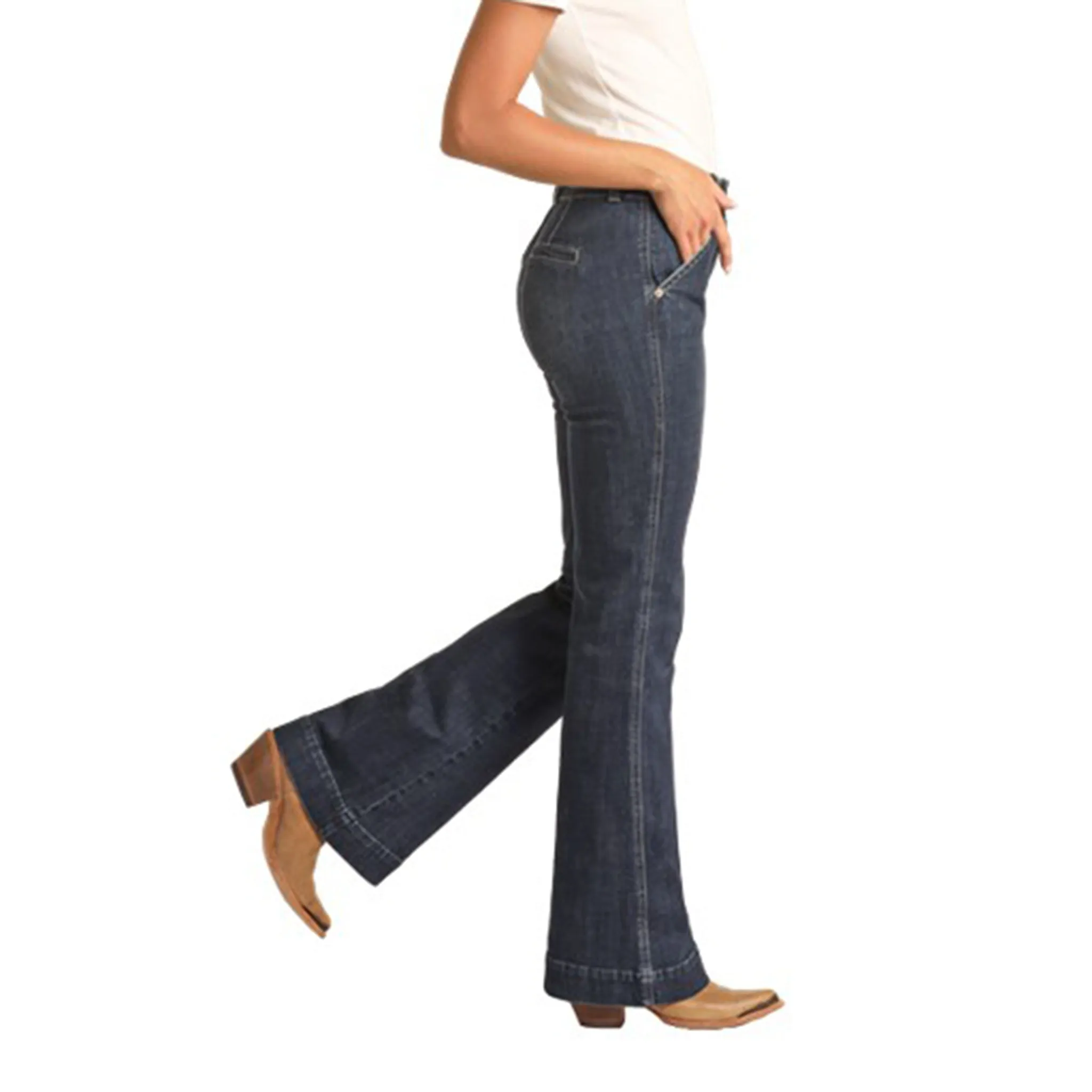 Jeans Rock & Roll Cowgirl à Taille Haute en Pantalon Sombre