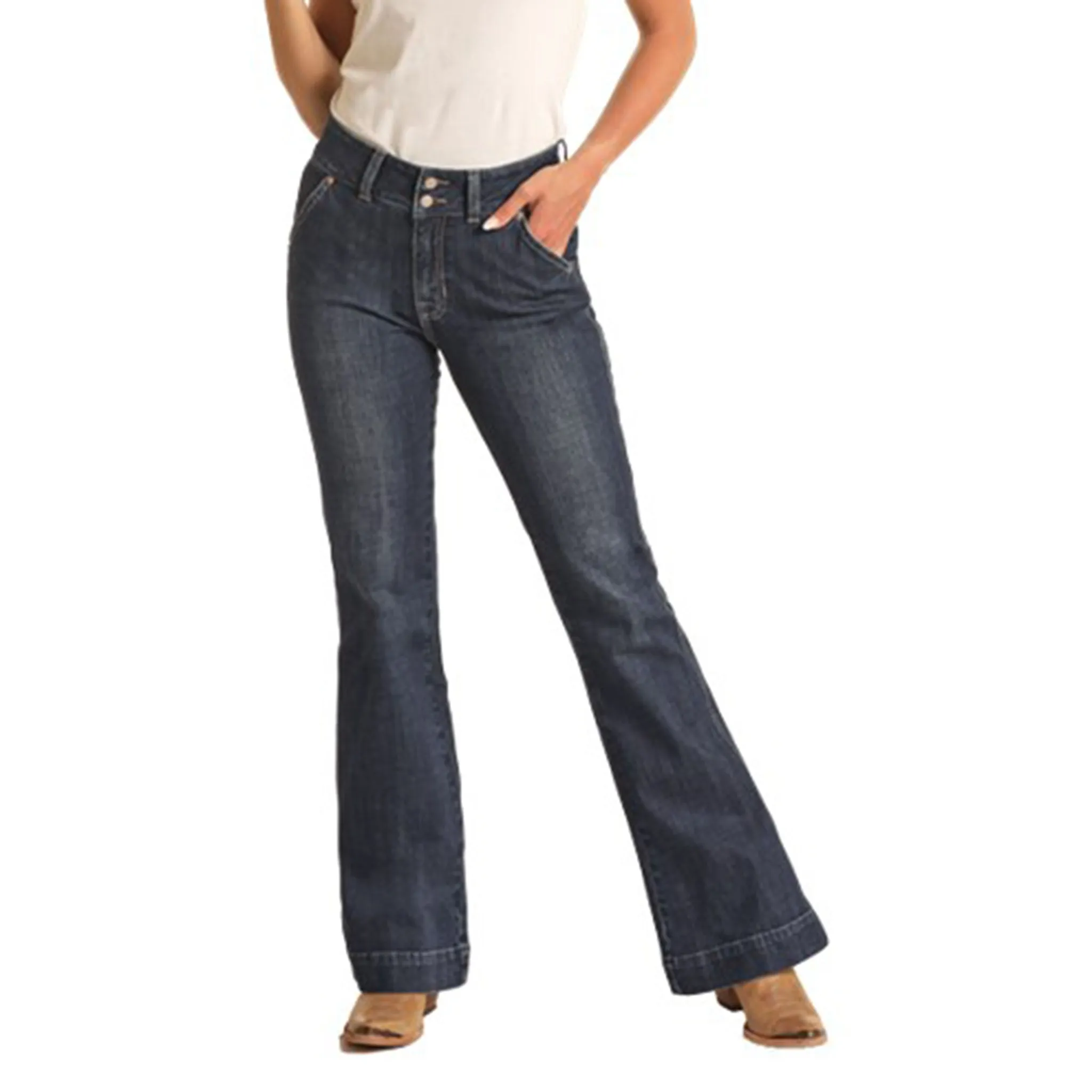 Jeans Rock & Roll Cowgirl à Taille Haute en Pantalon Sombre
