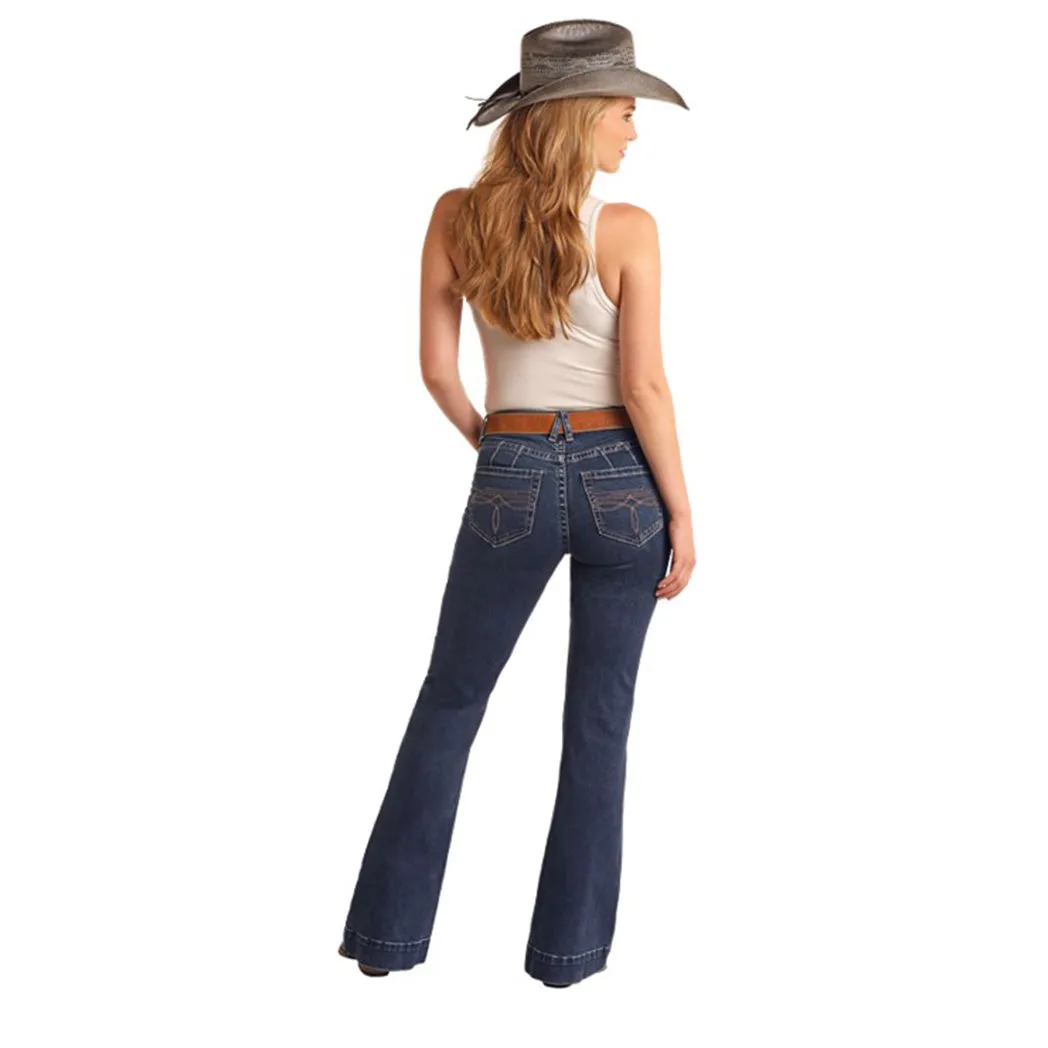 Pantalon Rock & Roll pour Femme à Bottes Sombres avec Coutures