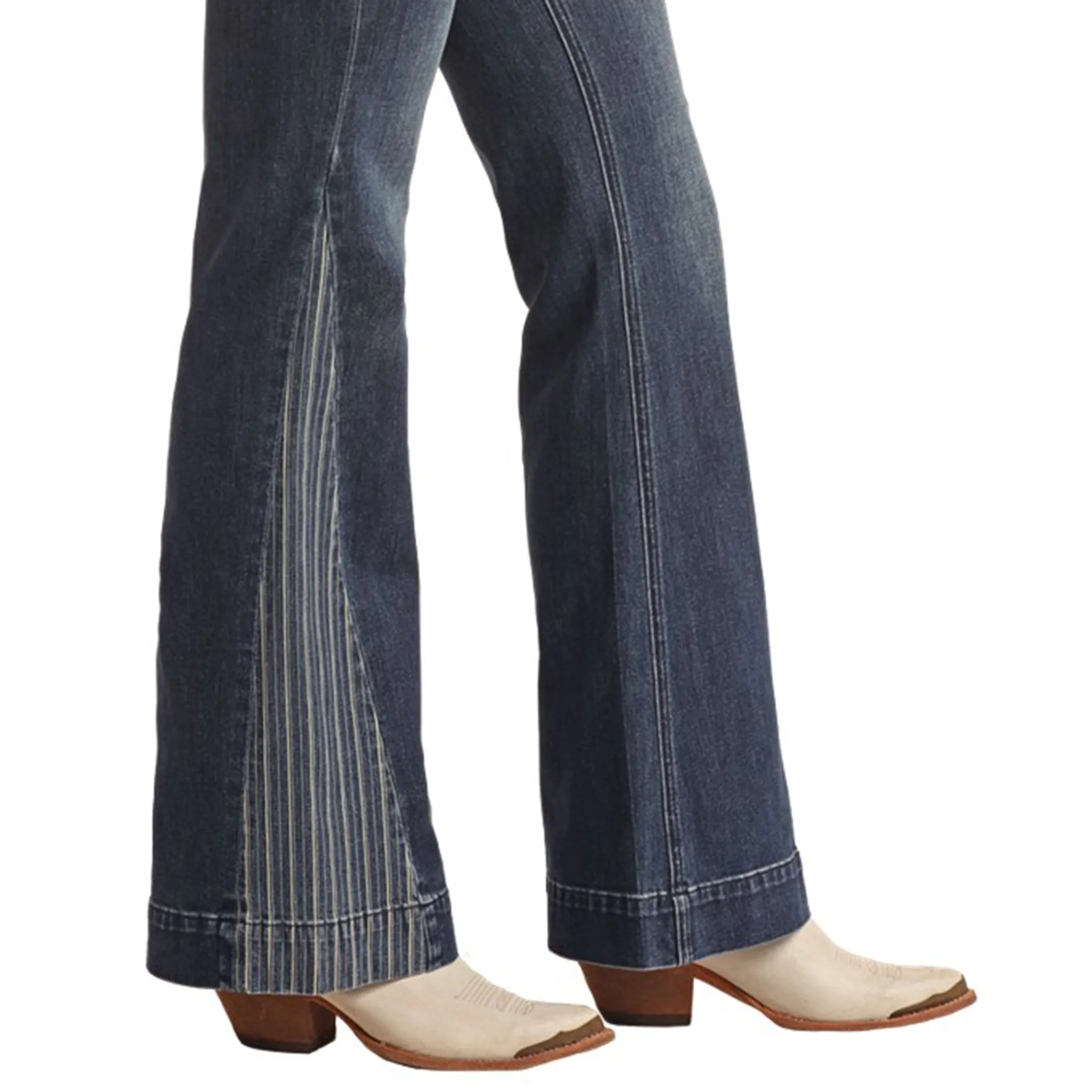Pantalon pour Femme Rock & Roll à Lavage Foncé avec Jambe Rayée