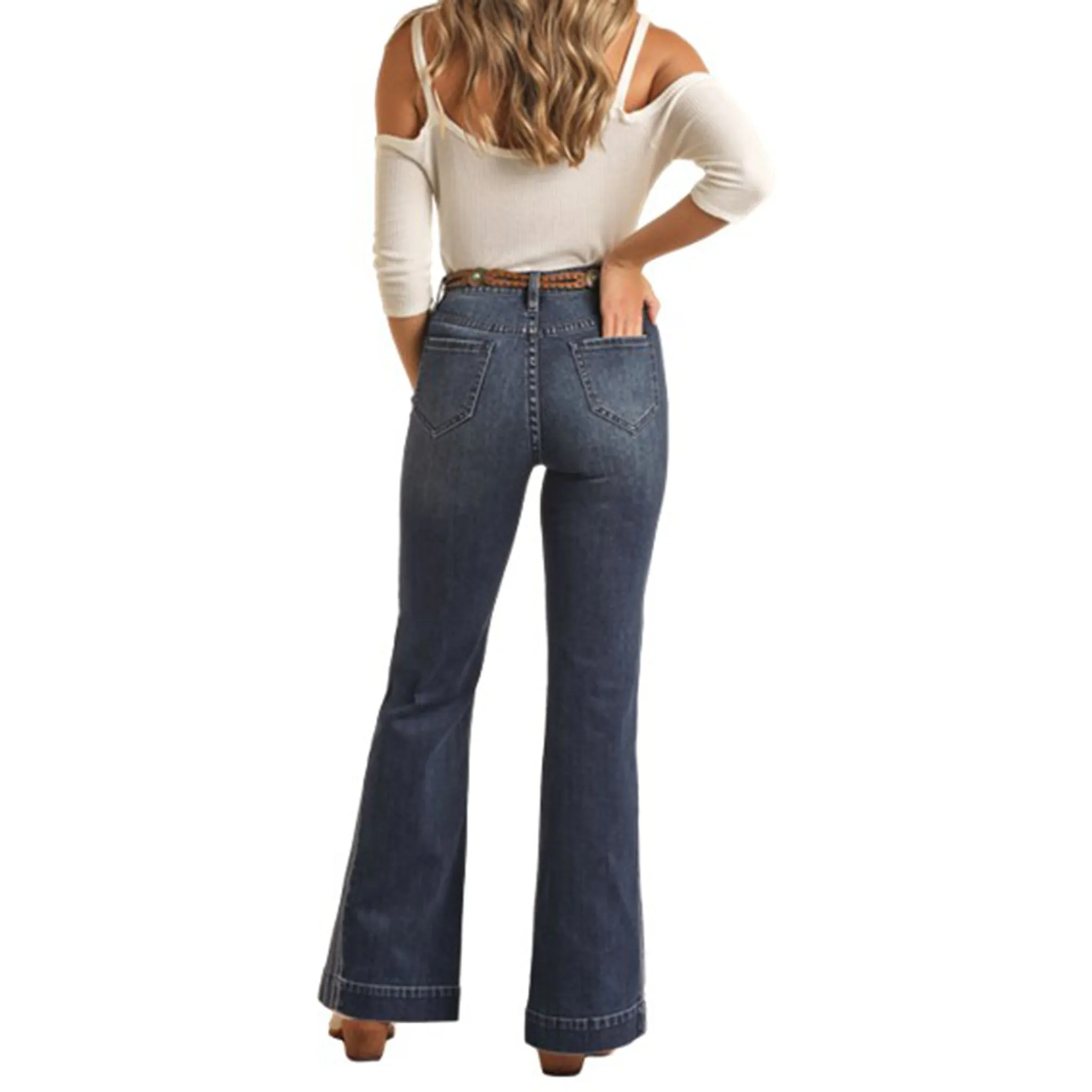 Pantalon pour Femme Rock & Roll à Lavage Foncé avec Jambe Rayée