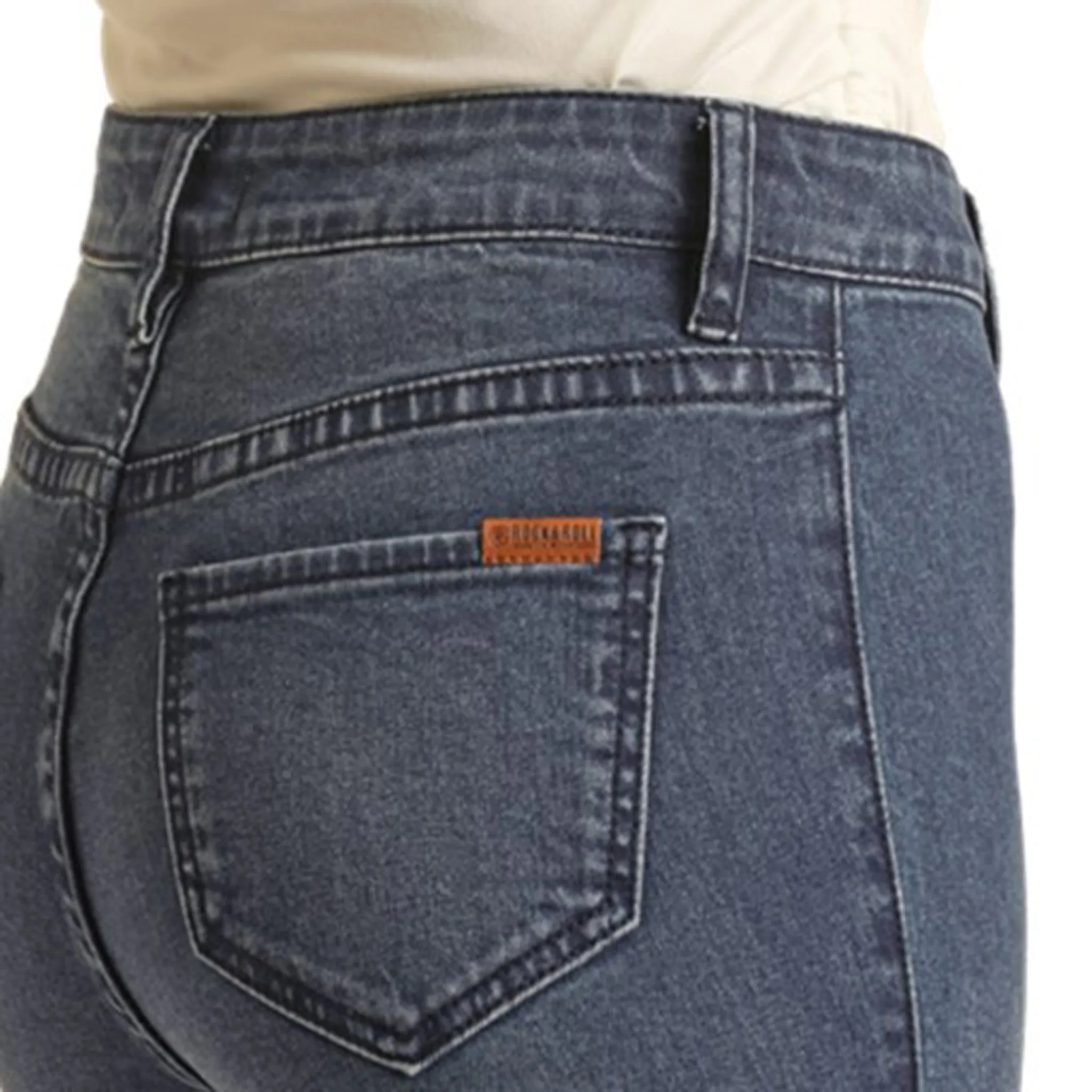 Jeans Femme Rock & Roll à Lavage Moyen avec Boutons et Patte Évasée