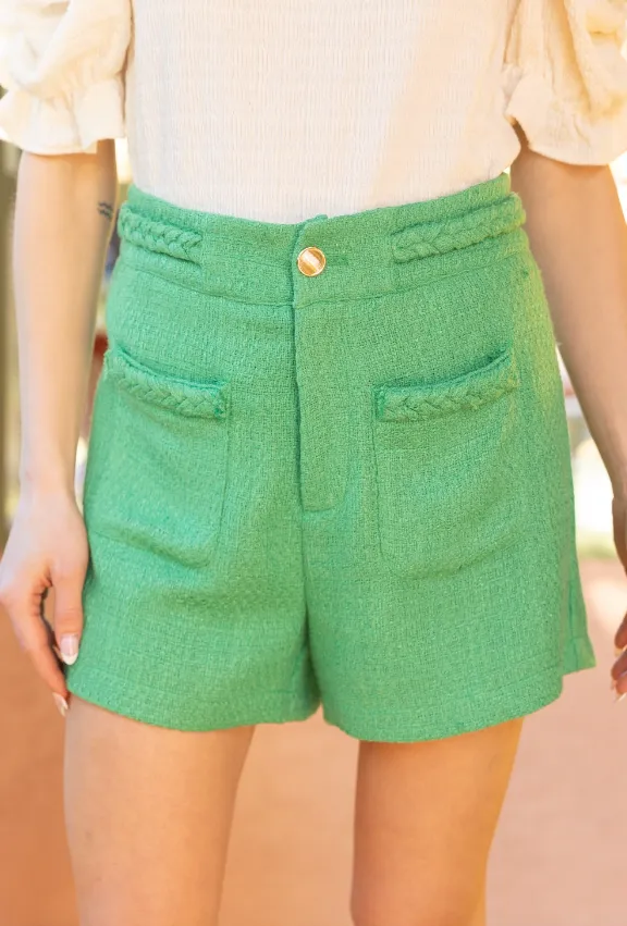 Short en tweed à taille tressée Rose - Solde finale 50% de réduction dans le panier
