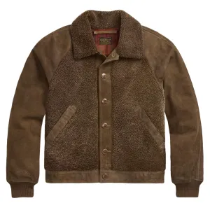 Veste en daim roughout à panneaux en shearling RRL par Ralph Lauren - Marron vintage