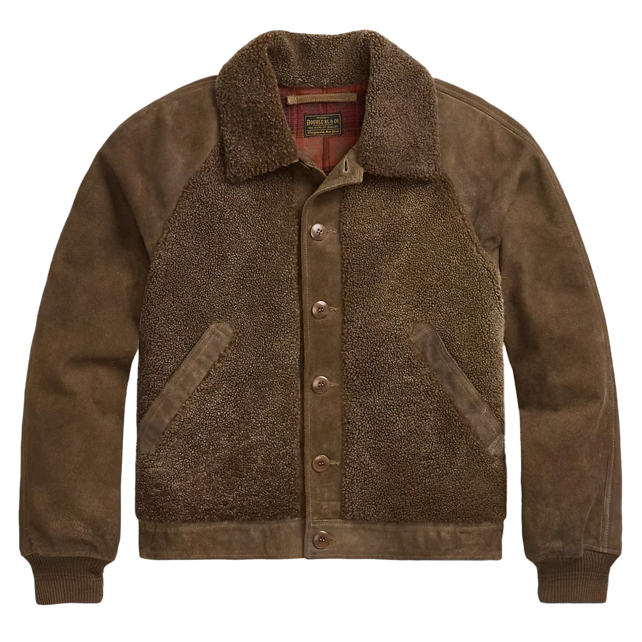 Veste en daim roughout à panneaux en shearling RRL par Ralph Lauren - Marron vintage