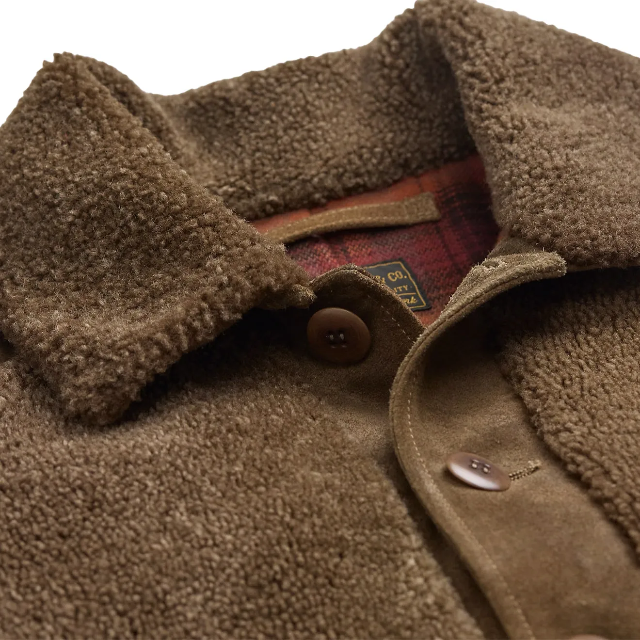 Veste en daim roughout à panneaux en shearling RRL par Ralph Lauren - Marron vintage