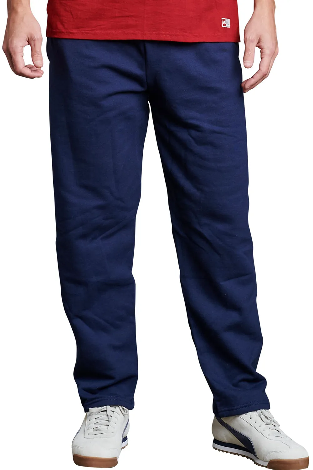 Pantalon de survêtement Russell Athletic pour homme avec évacuation de l'humidité Dri Power, bas ouvert et poches - Bleu marine
