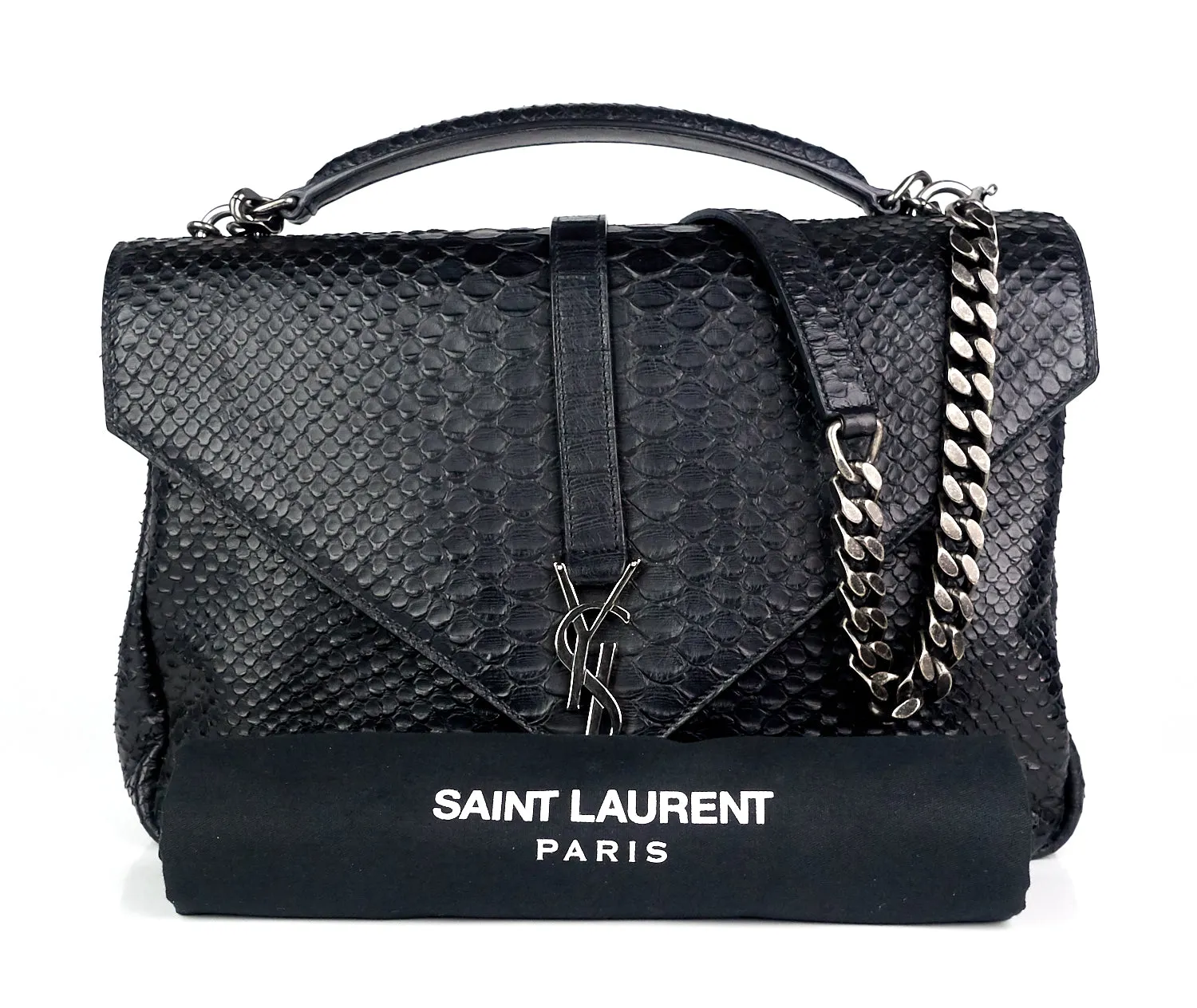 Sac Saint Laurent Collège Python en cuir gaufré grand modèle