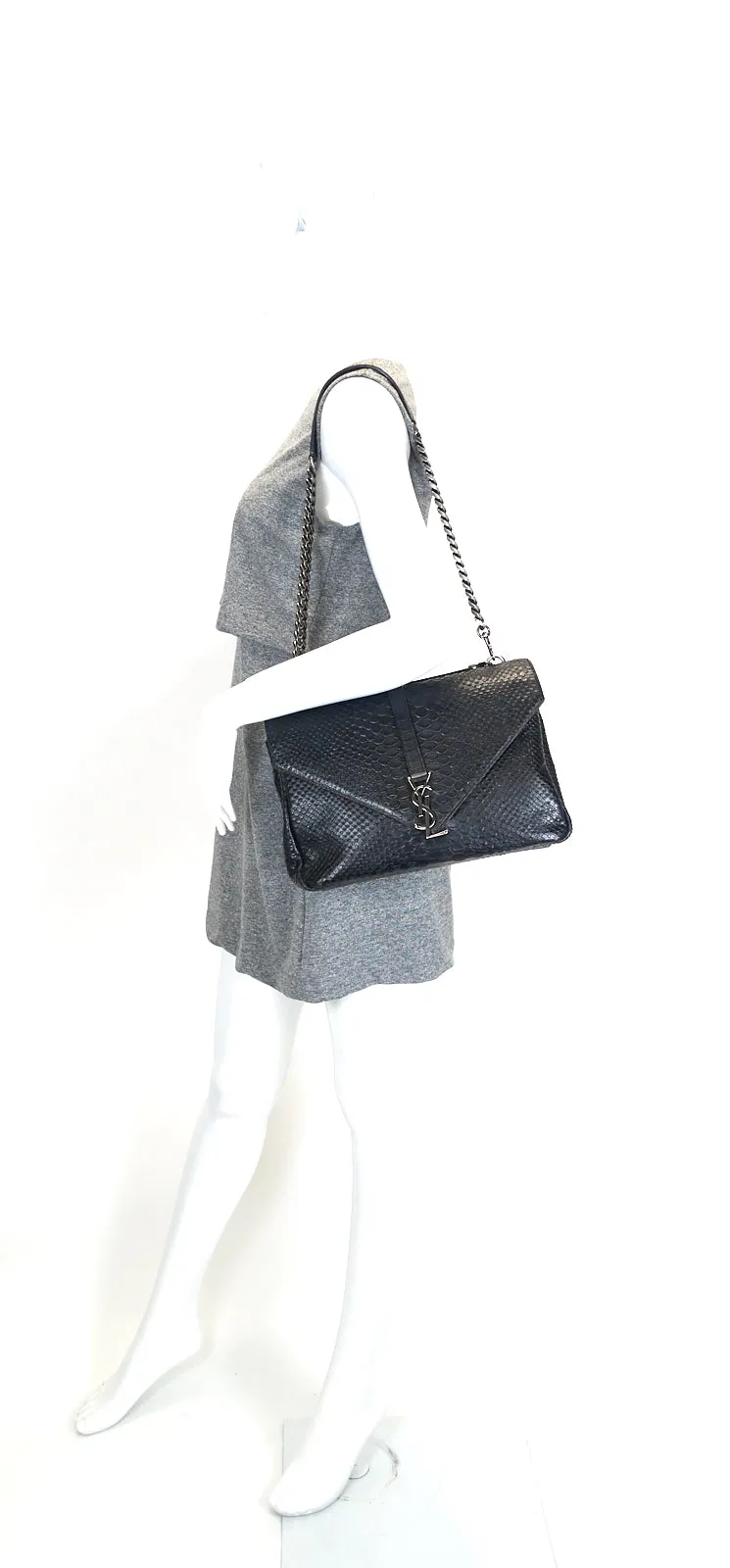 Sac Saint Laurent Collège Python en cuir gaufré grand modèle
