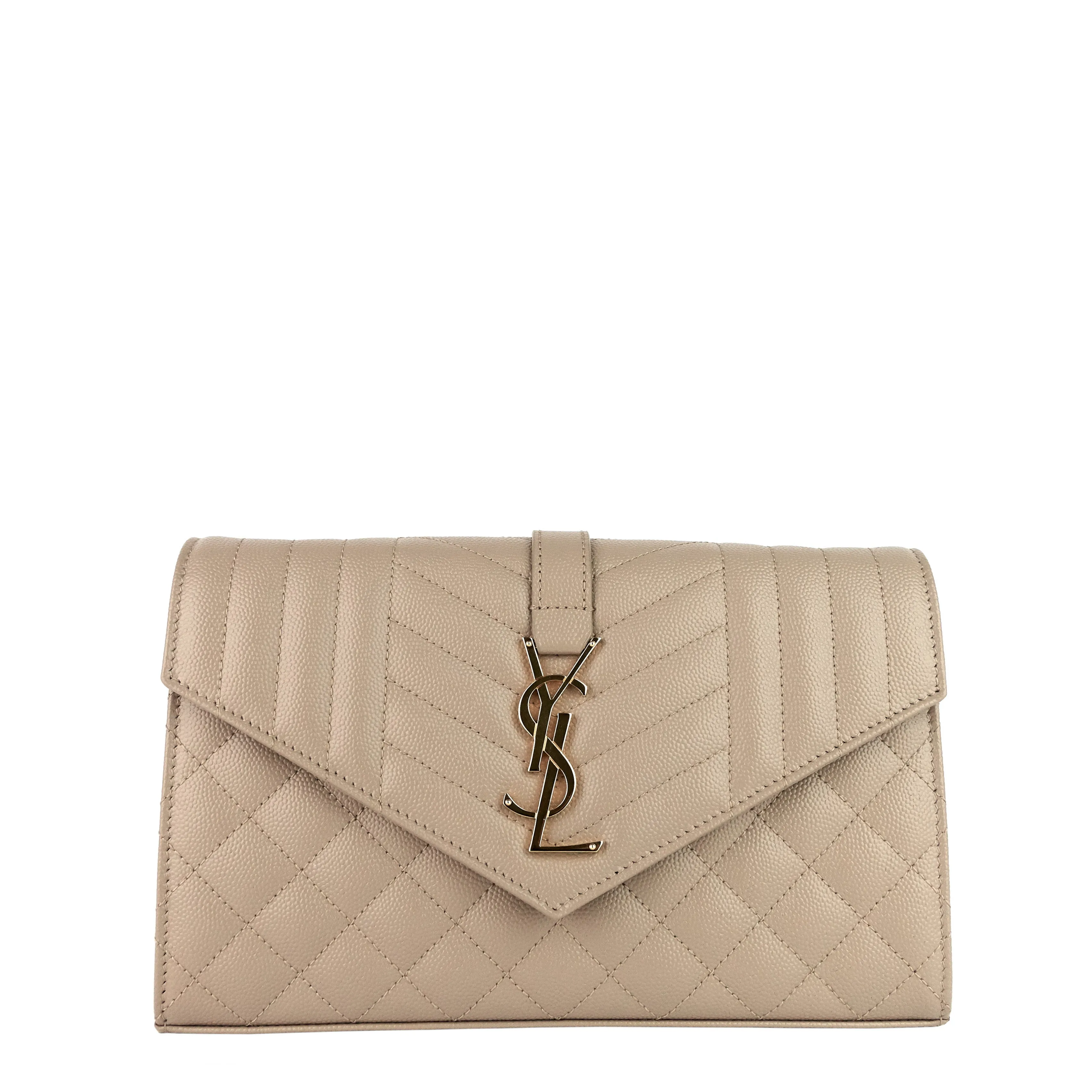 Sac portefeuille à chaîne Saint Laurent en grain de poudre matelassé enveloppe