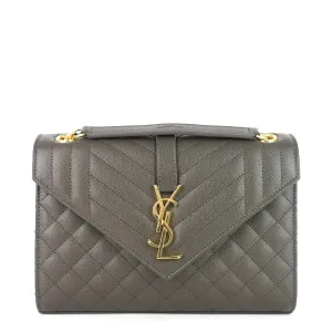 Sac Saint Laurent Enveloppe Medium en Grain de Poudre Matelassé en Veau à Bandoulière