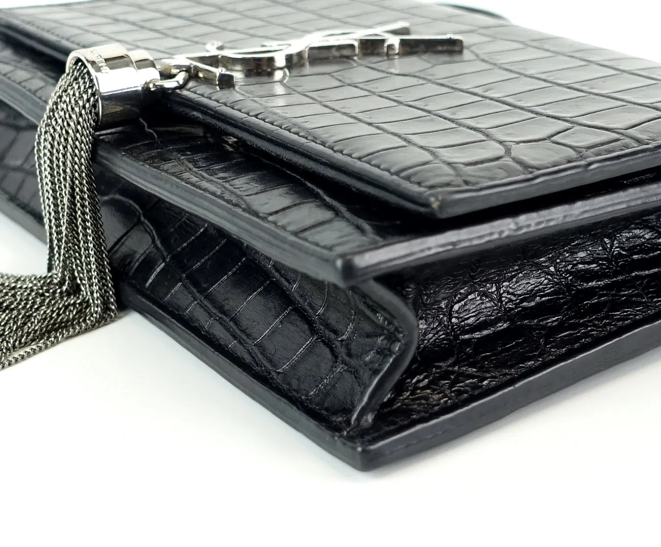 Sac Saint Laurent Kate en veau gaufré crocodile avec franges