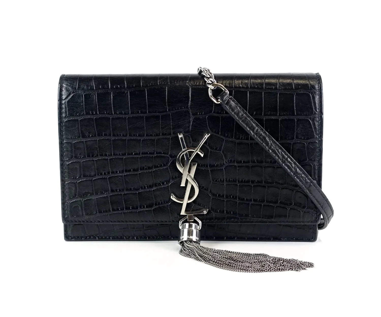 Sac Saint Laurent Kate en veau gaufré crocodile avec franges