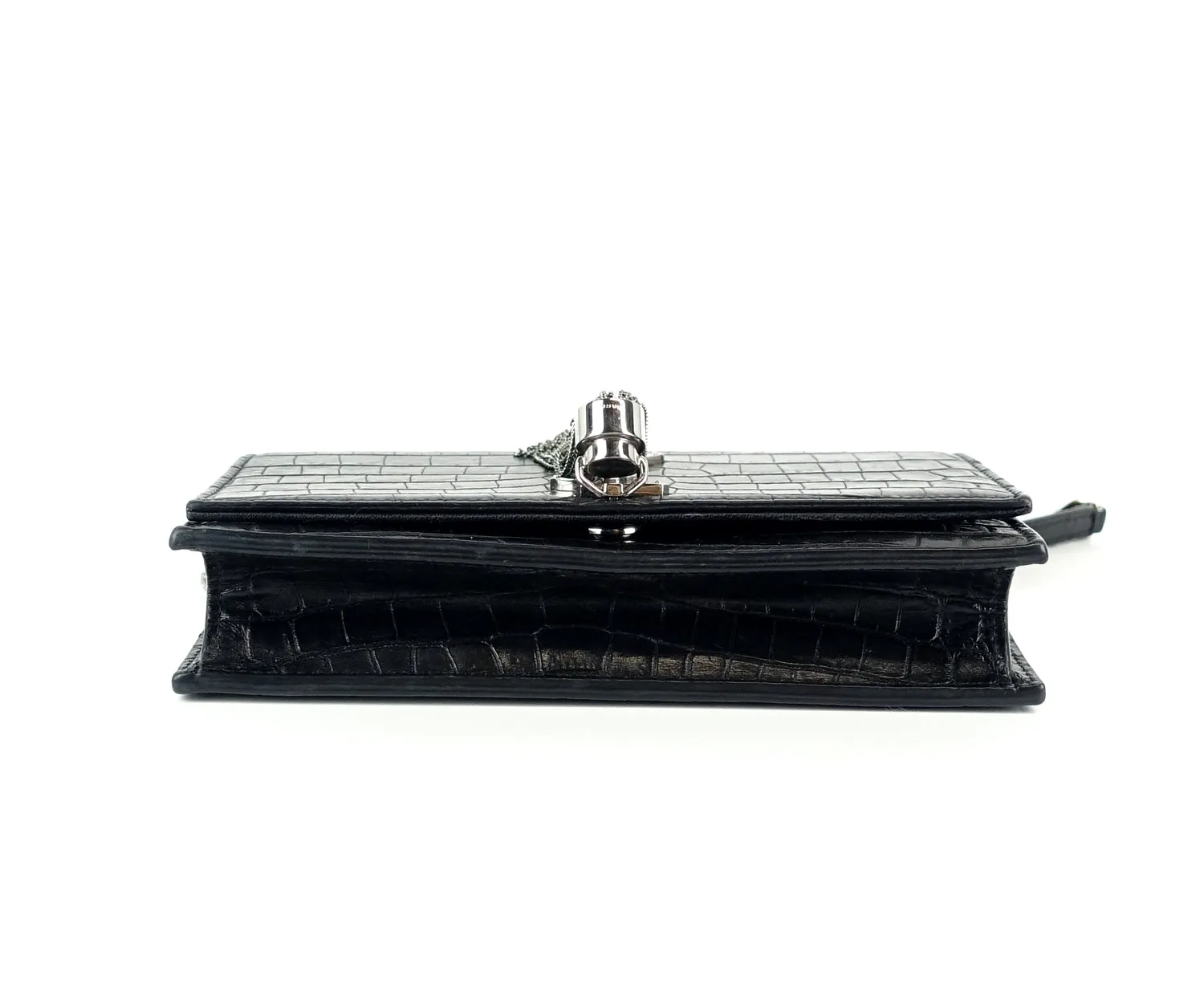 Sac Saint Laurent Kate en veau gaufré crocodile avec franges