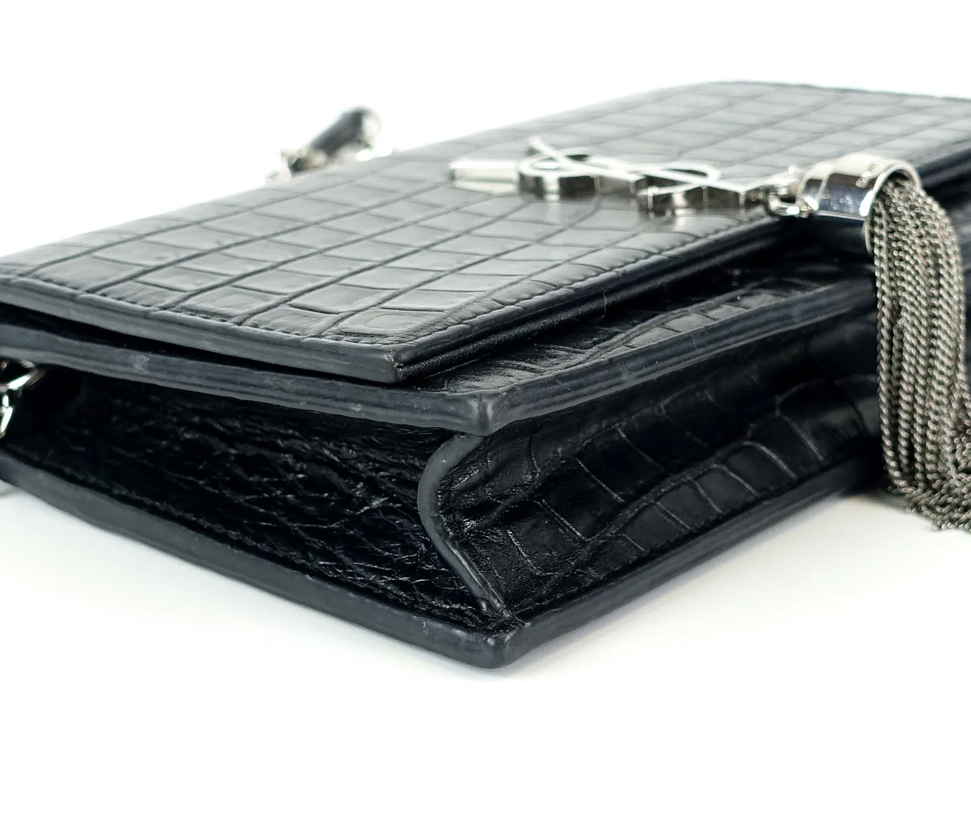 Sac Saint Laurent Kate en veau gaufré crocodile avec franges