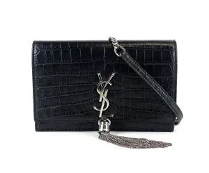 Sac Saint Laurent Kate en veau gaufré crocodile avec franges