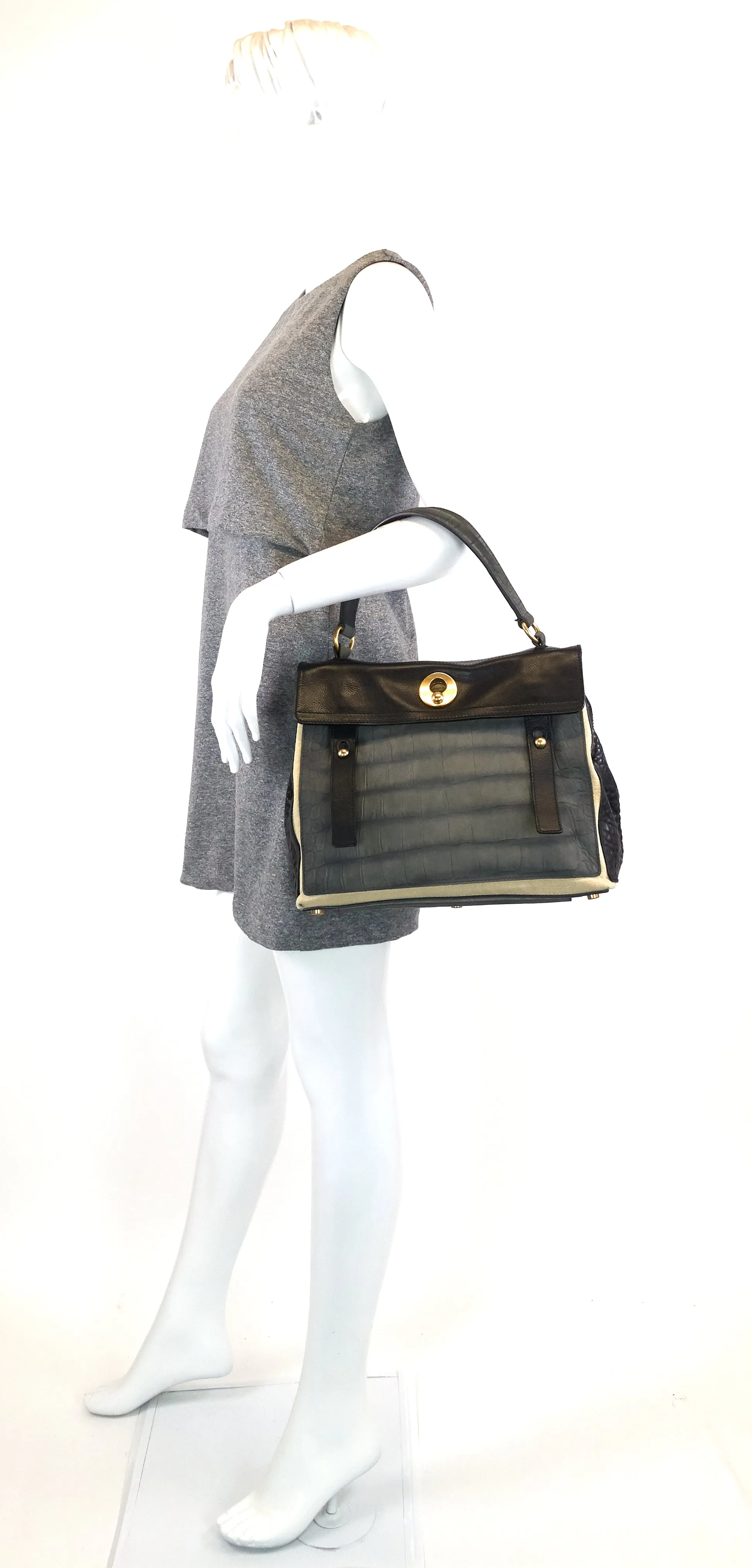Sac Saint Laurent Muse en cuir bicolore, daim et toile