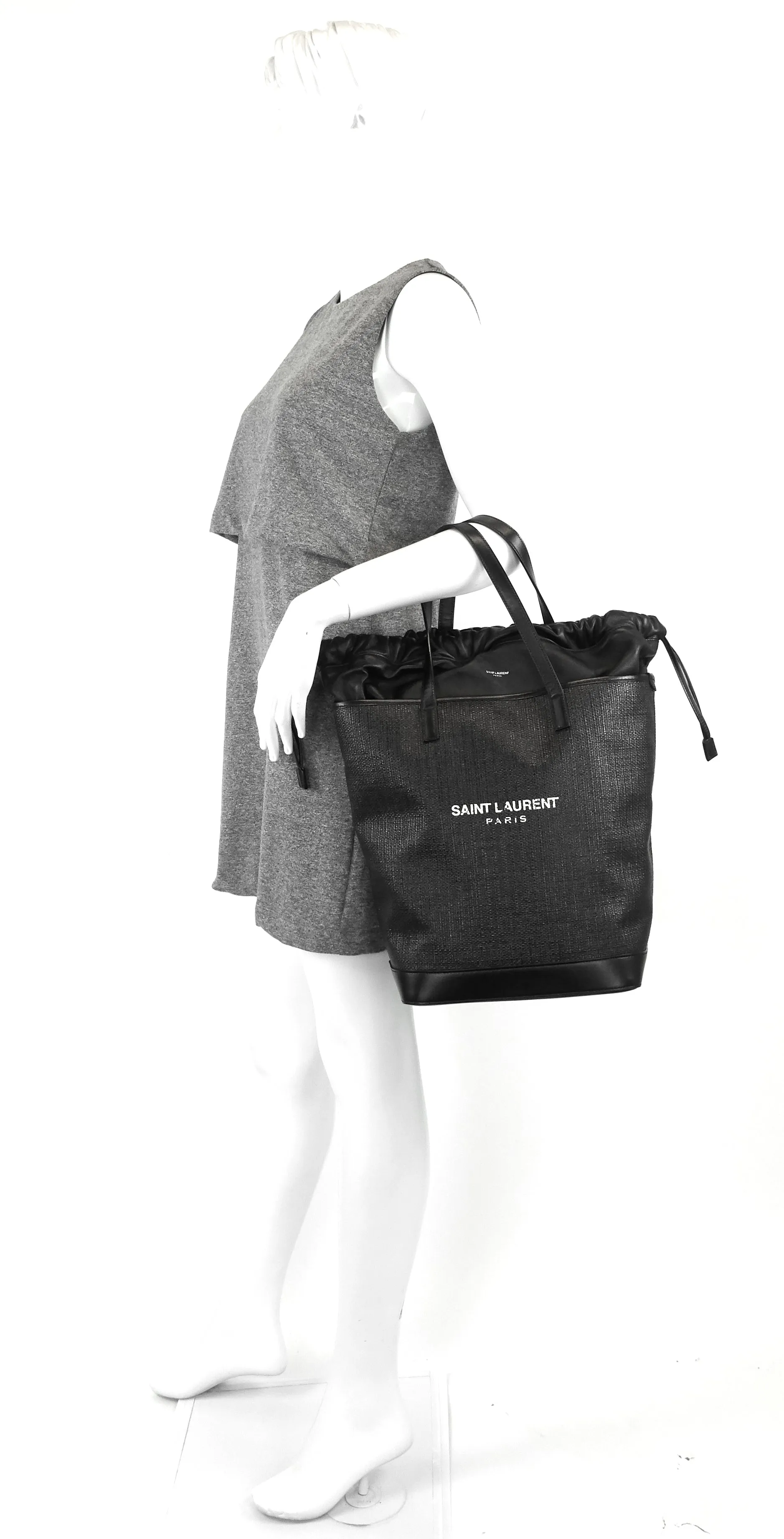 Sac Shopping Saint Laurent Teddy Medium en Toile et Cuir à Cordons