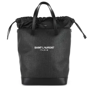 Sac Shopping Saint Laurent Teddy Medium en Toile et Cuir à Cordons