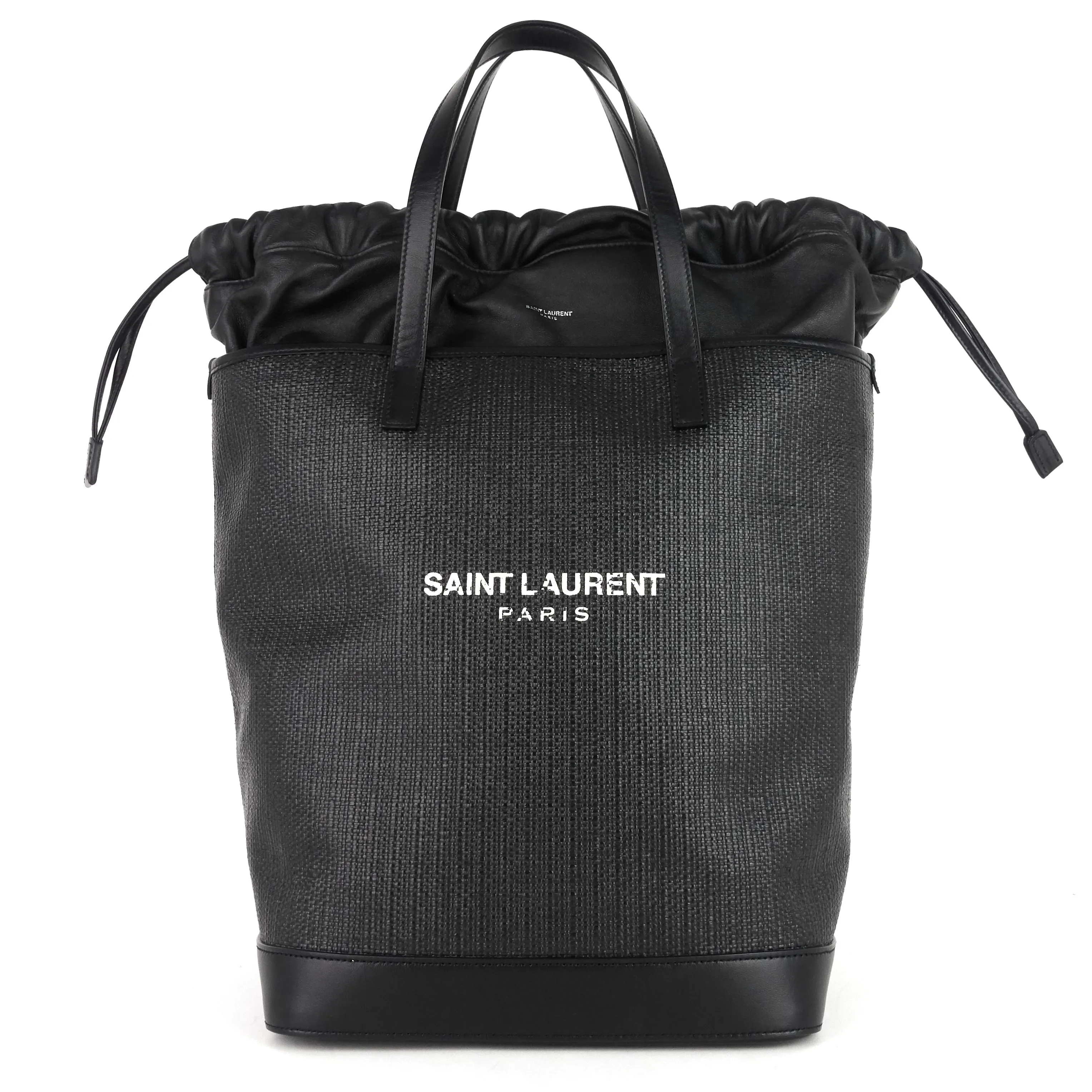 Sac Shopping Saint Laurent Teddy Medium en Toile et Cuir à Cordons