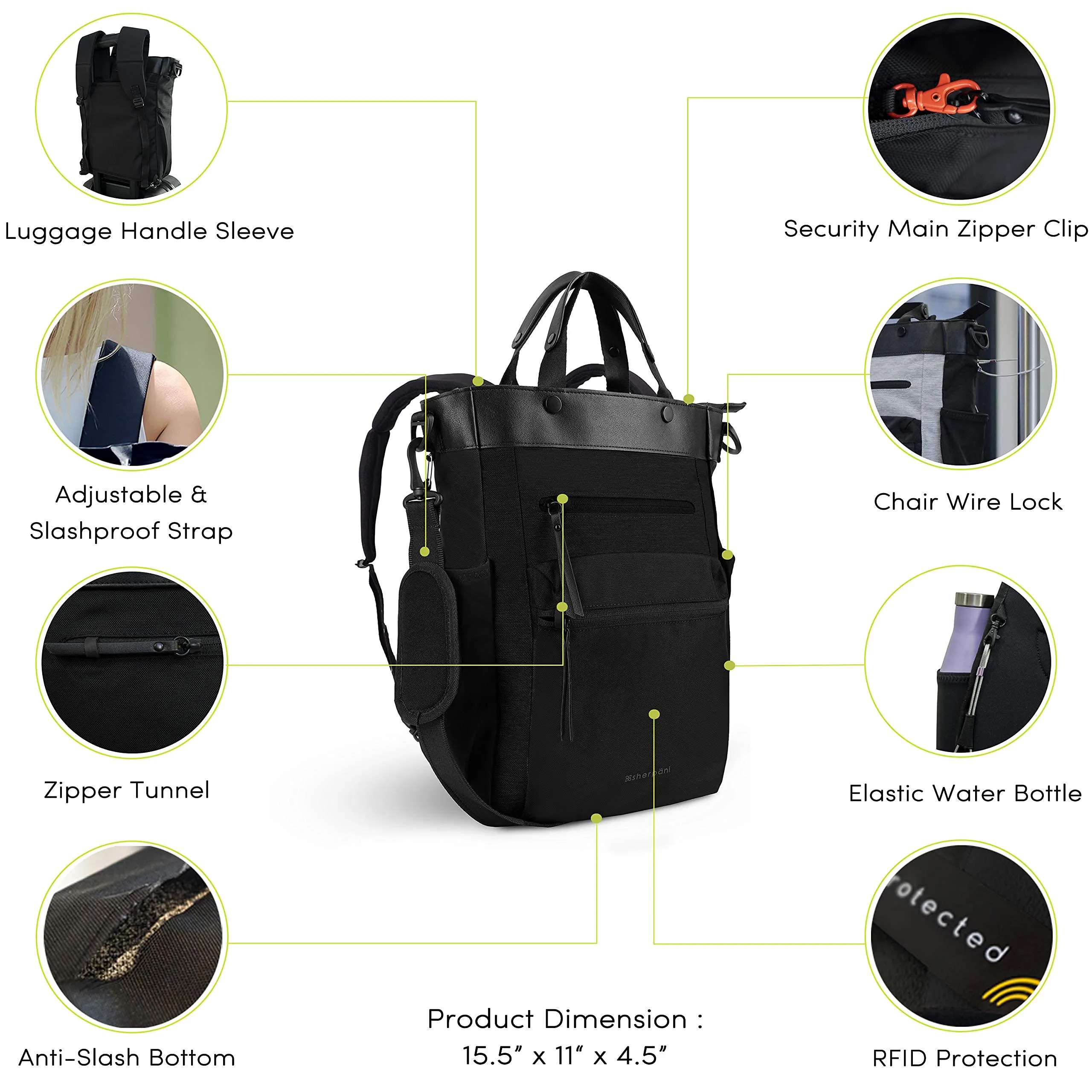 Sac à dos convertible anti-vol Sherpani Soleil, sacs pour ordinateur portable de 13 pouces Sherpani