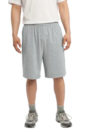 Sport-Tek Shorts Homme en Maille Jersey avec Poches - Gris Chiné
