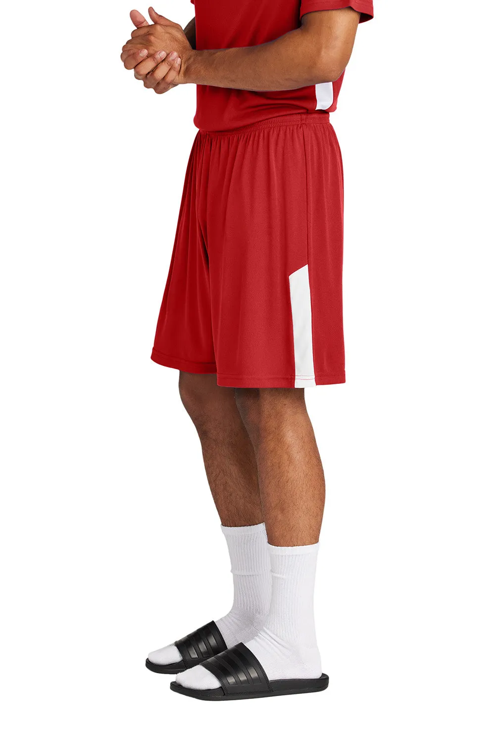 Sport-Tek Shorts de compétition pour hommes à évacuation d'humidité United Athletic - Rouge foncé/Blanc