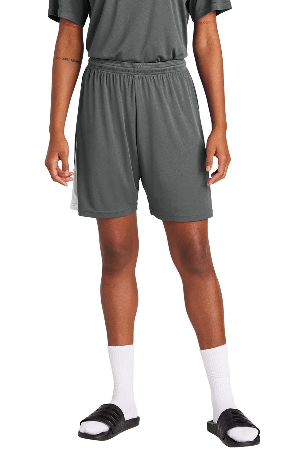 Sport-Tek Shorts de compétition pour hommes à évacuation d'humidité United Athletic - Gris fer/Blanc