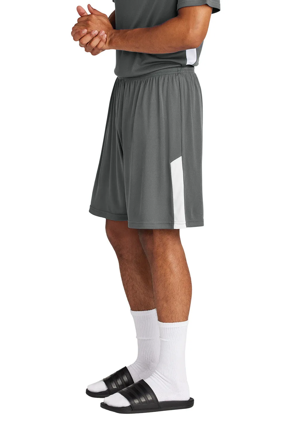 Sport-Tek Shorts de compétition pour hommes à évacuation d'humidité United Athletic - Gris fer/Blanc