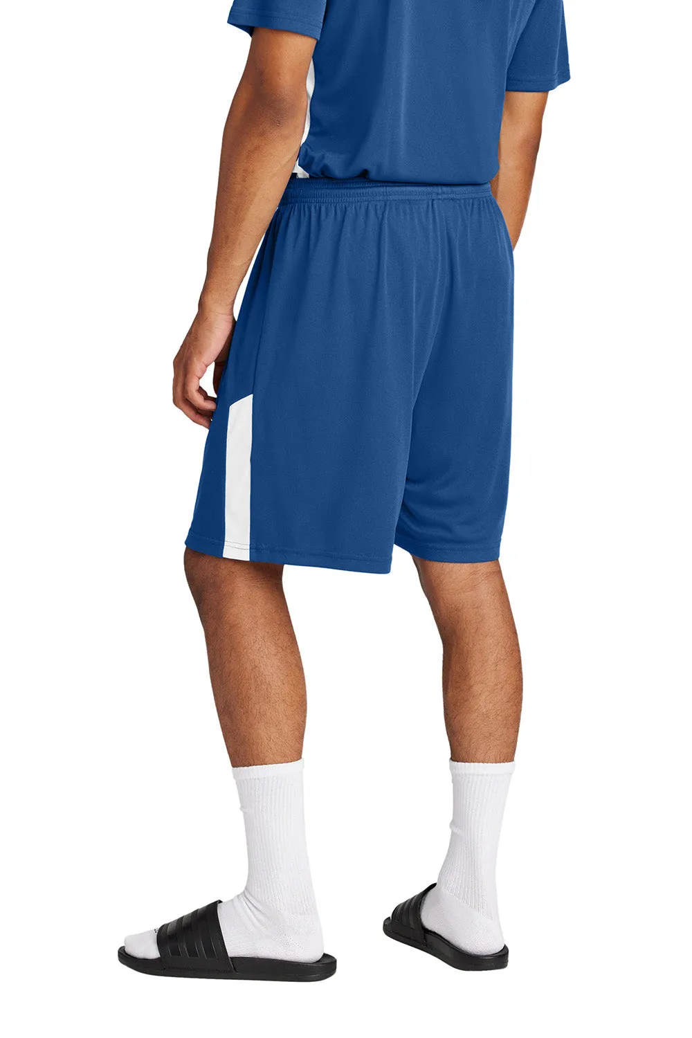 Sport-Tek Shorts de Sport Homme Concurrence Uni à Évacuation d'Humidité - Bleu Royal/Blanc