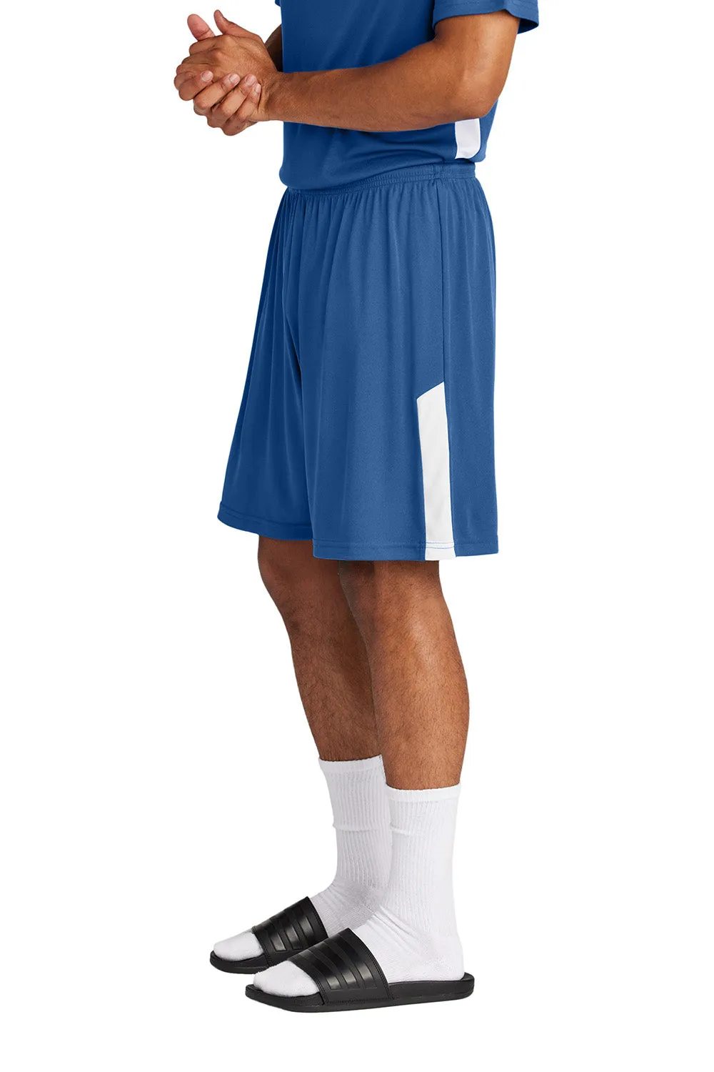 Sport-Tek Shorts de Sport Homme Concurrence Uni à Évacuation d'Humidité - Bleu Royal/Blanc