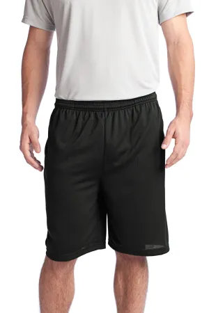 Sport-Tek Shorts Homme en Maille Résistante Évacuation d'Humidité avec Poches - Noir