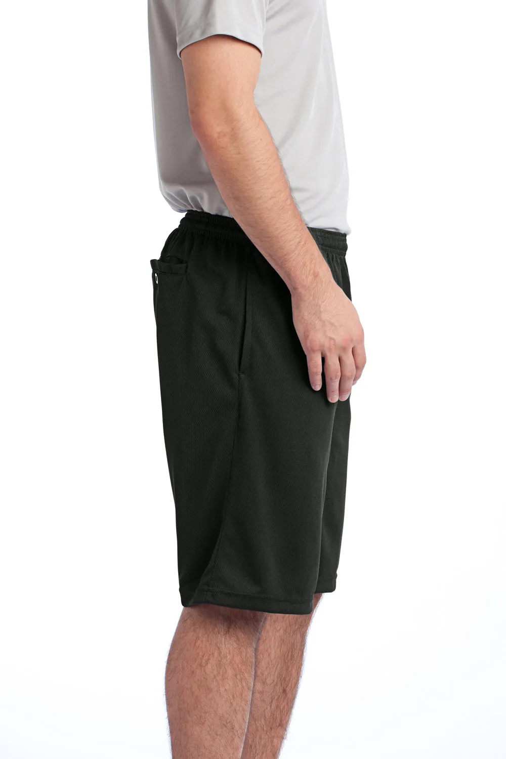 Sport-Tek Shorts Homme en Maille Résistante Évacuation d'Humidité avec Poches - Noir