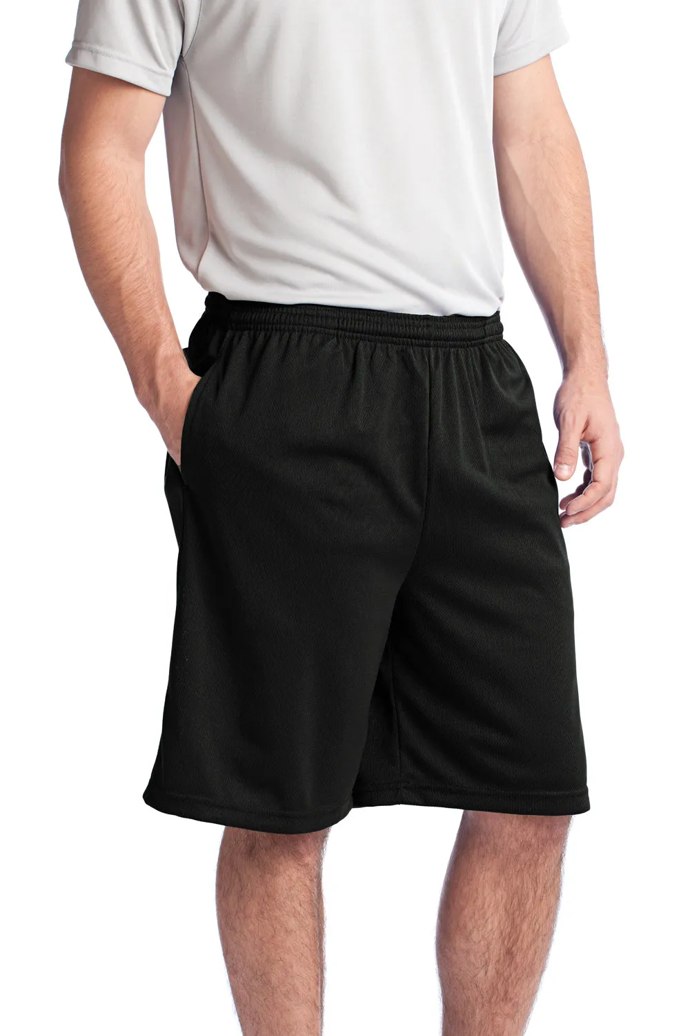 Sport-Tek Shorts Homme en Maille Résistante Évacuation d'Humidité avec Poches - Noir