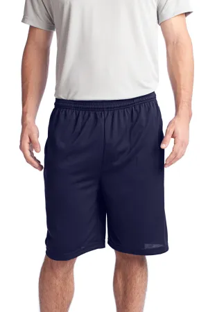 Sport-Tek Shorts Homme en Maille Résistante Respirante avec Poches - Bleu Marine