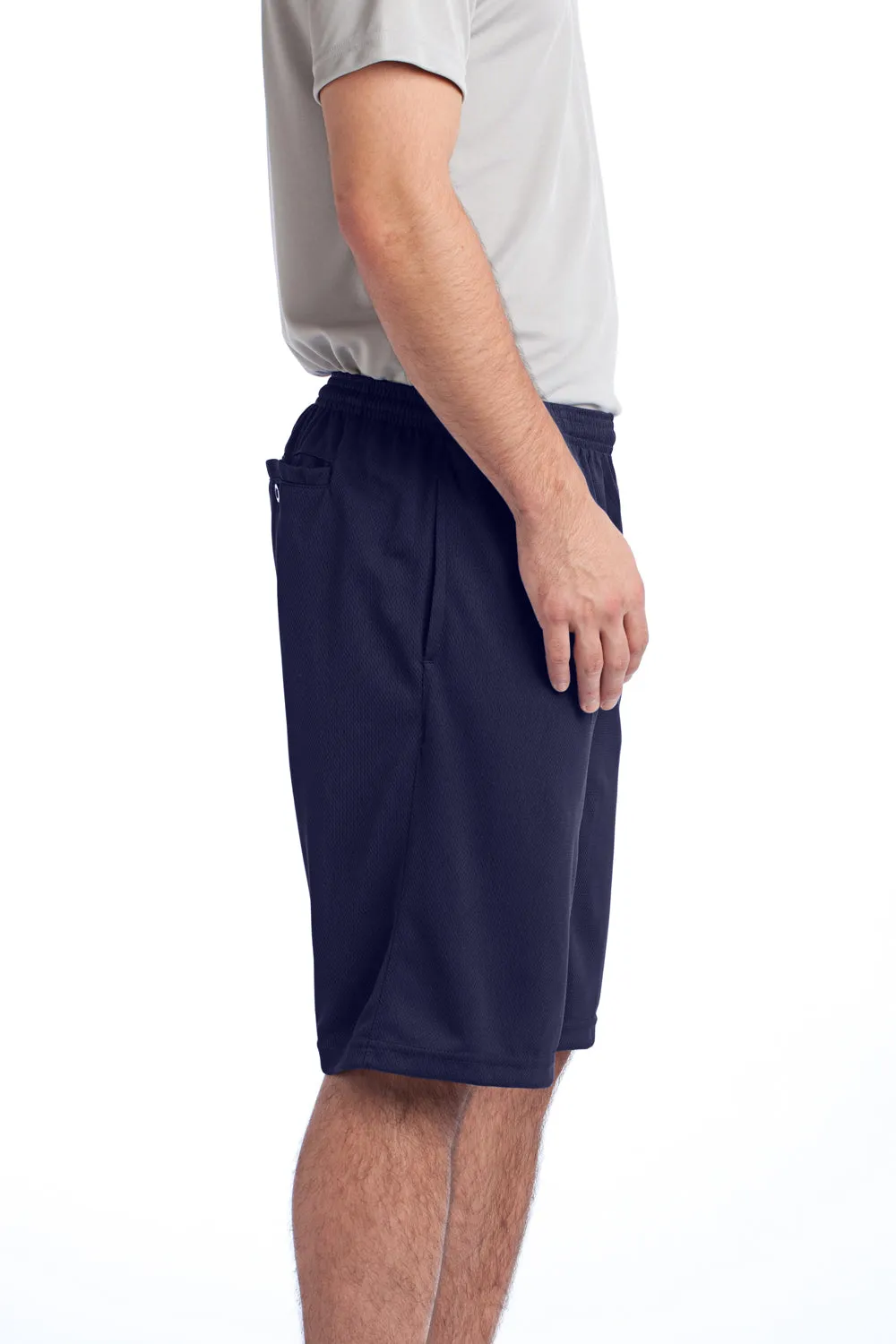 Sport-Tek Shorts Homme en Maille Résistante Respirante avec Poches - Bleu Marine