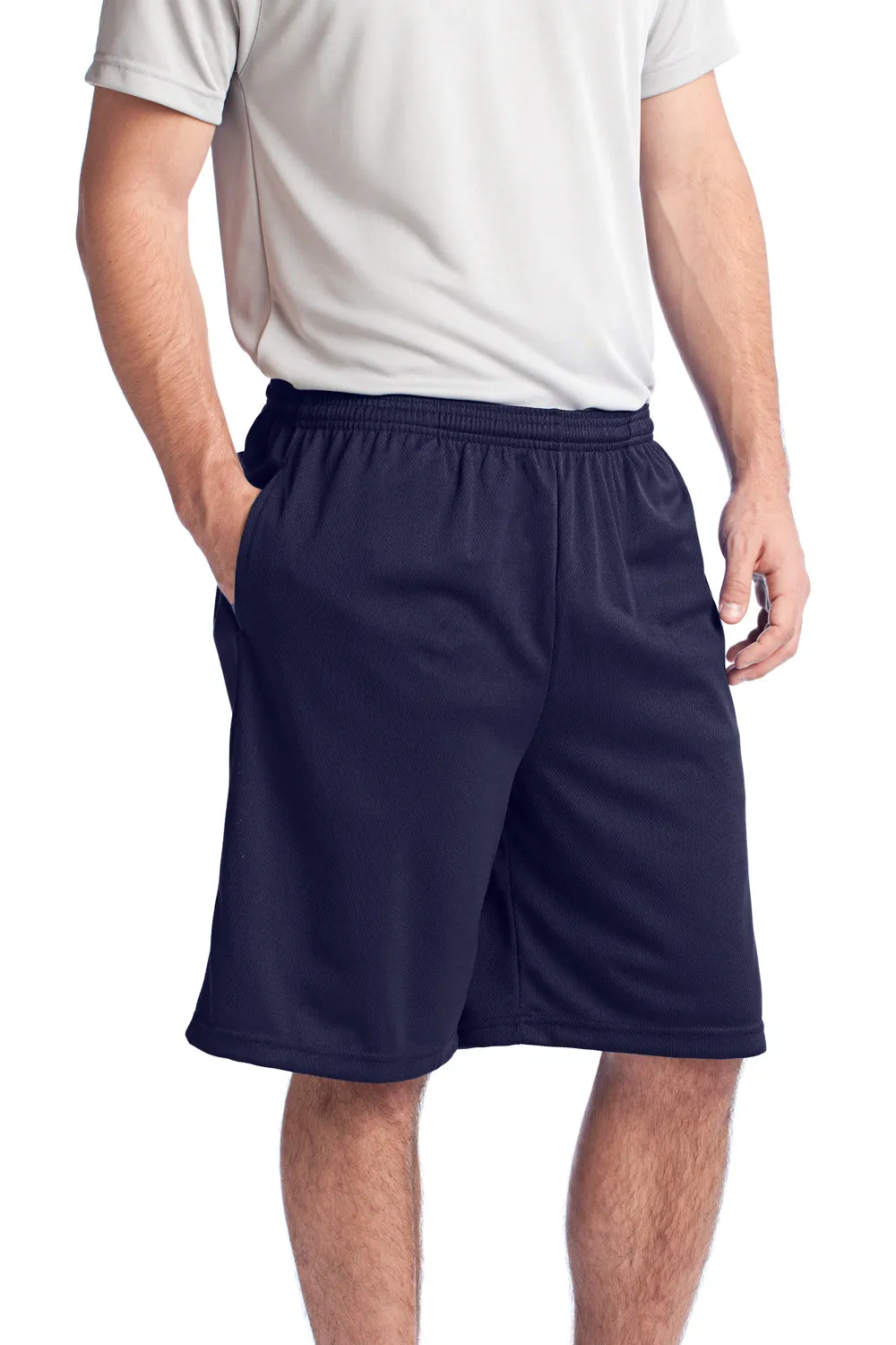 Sport-Tek Shorts Homme en Maille Résistante Respirante avec Poches - Bleu Marine