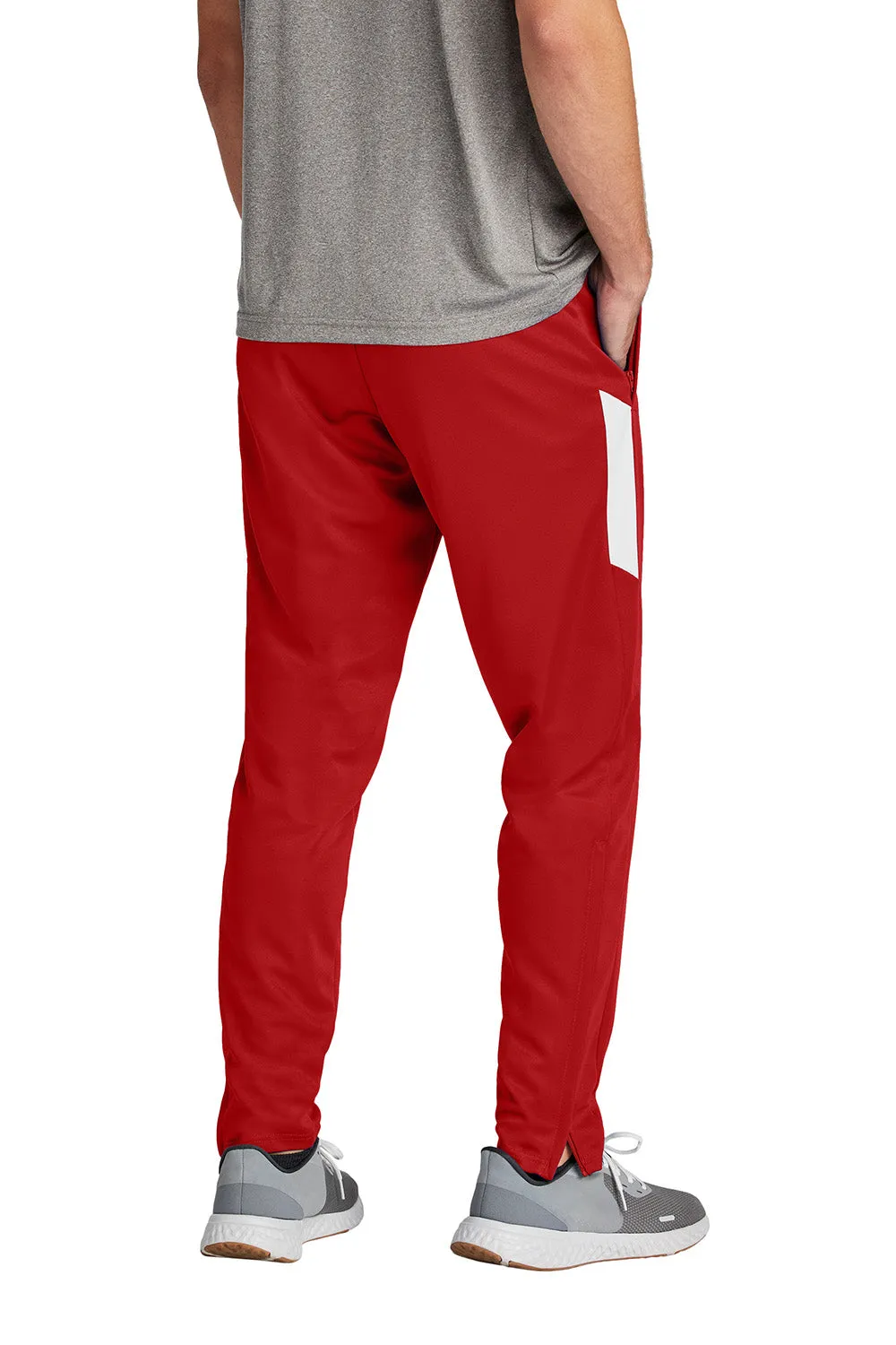 Pantalon de voyage pour homme Sport-Tek à évacuation de l'humidité avec poches - Rouge foncé/Blanc