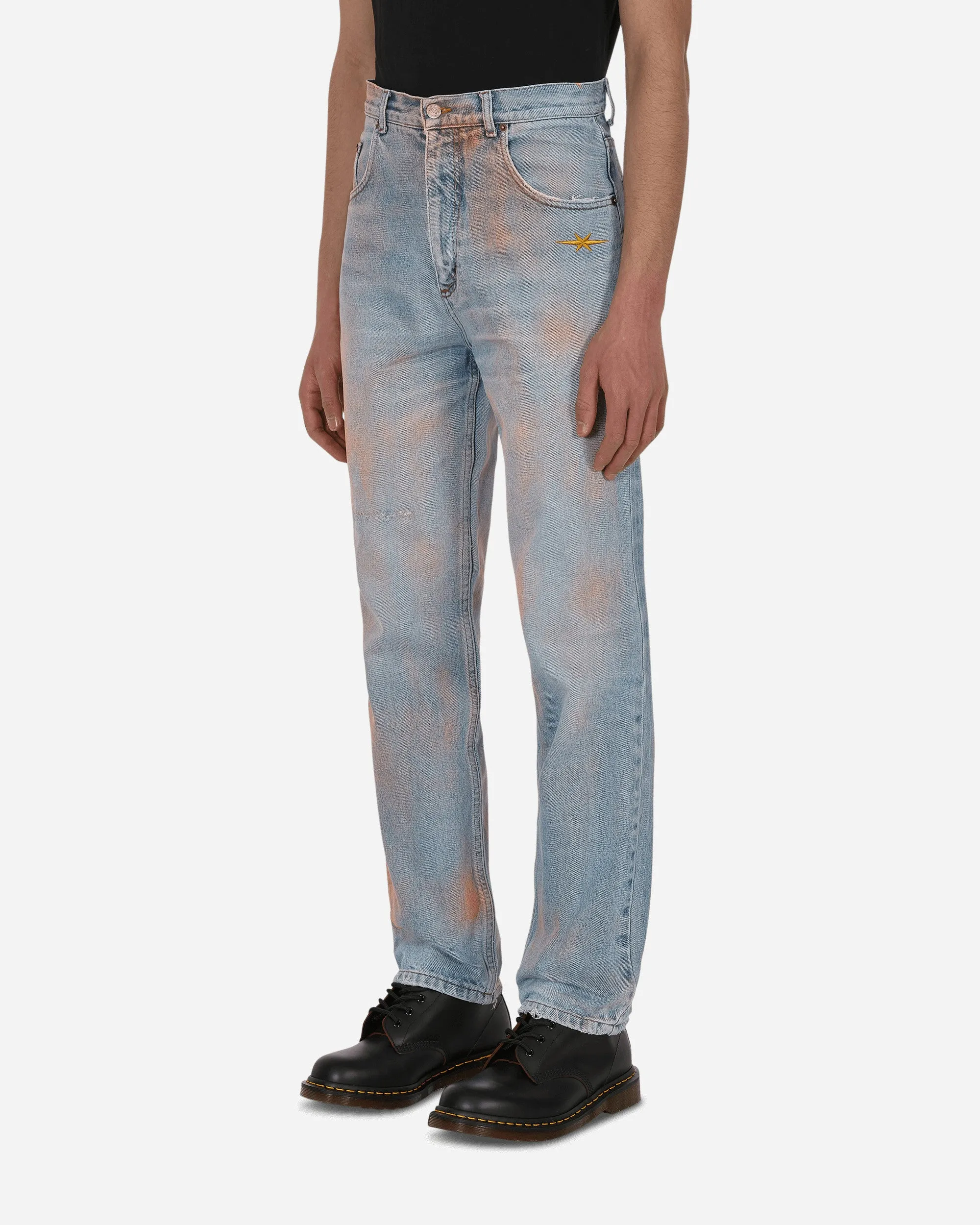 Pantalon Denim Vintage Peint à la Bombe Bleu