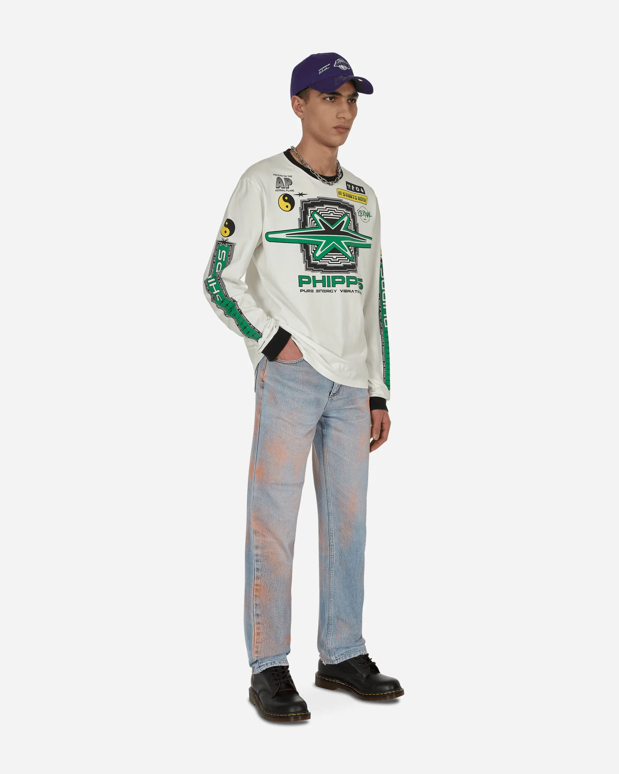 Pantalon Denim Vintage Peint à la Bombe Bleu