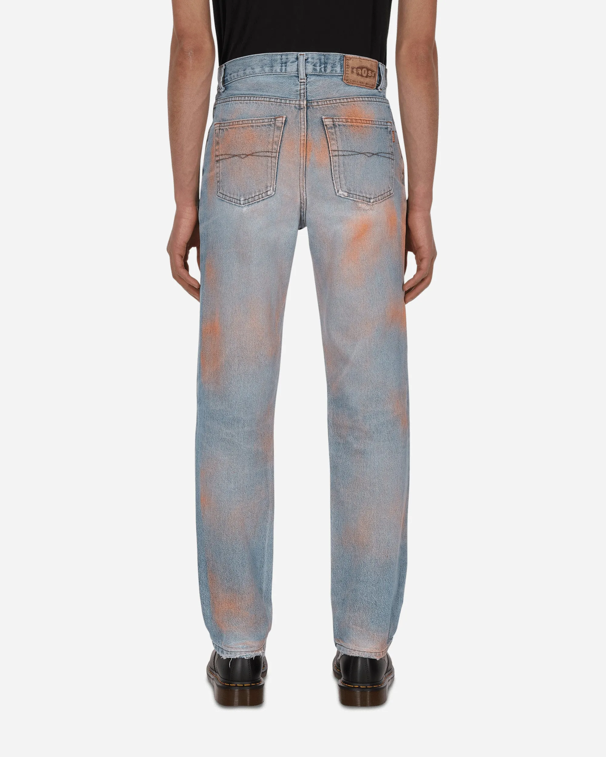 Pantalon Denim Vintage Peint à la Bombe Bleu