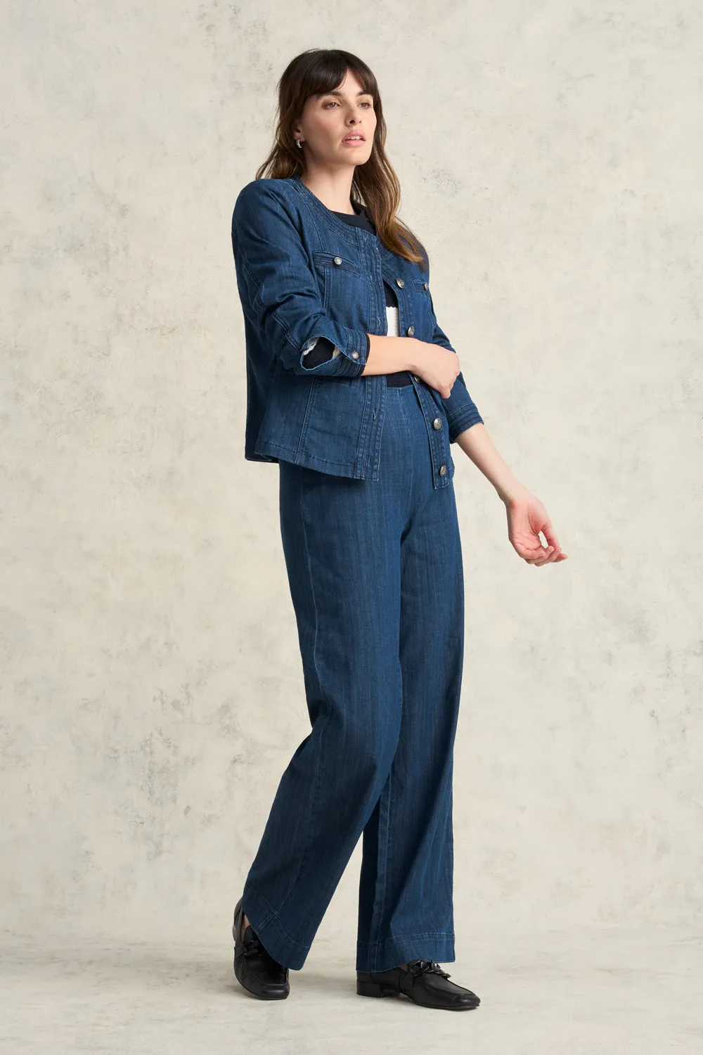 Veste en jean avec détails de coutures - Jean bleu moyen
