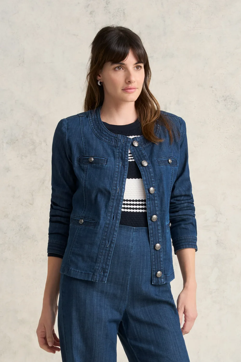 Veste en jean avec détails de coutures - Jean bleu moyen