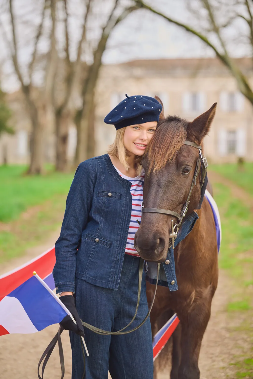 Veste en jean avec détails de coutures - Jean bleu moyen