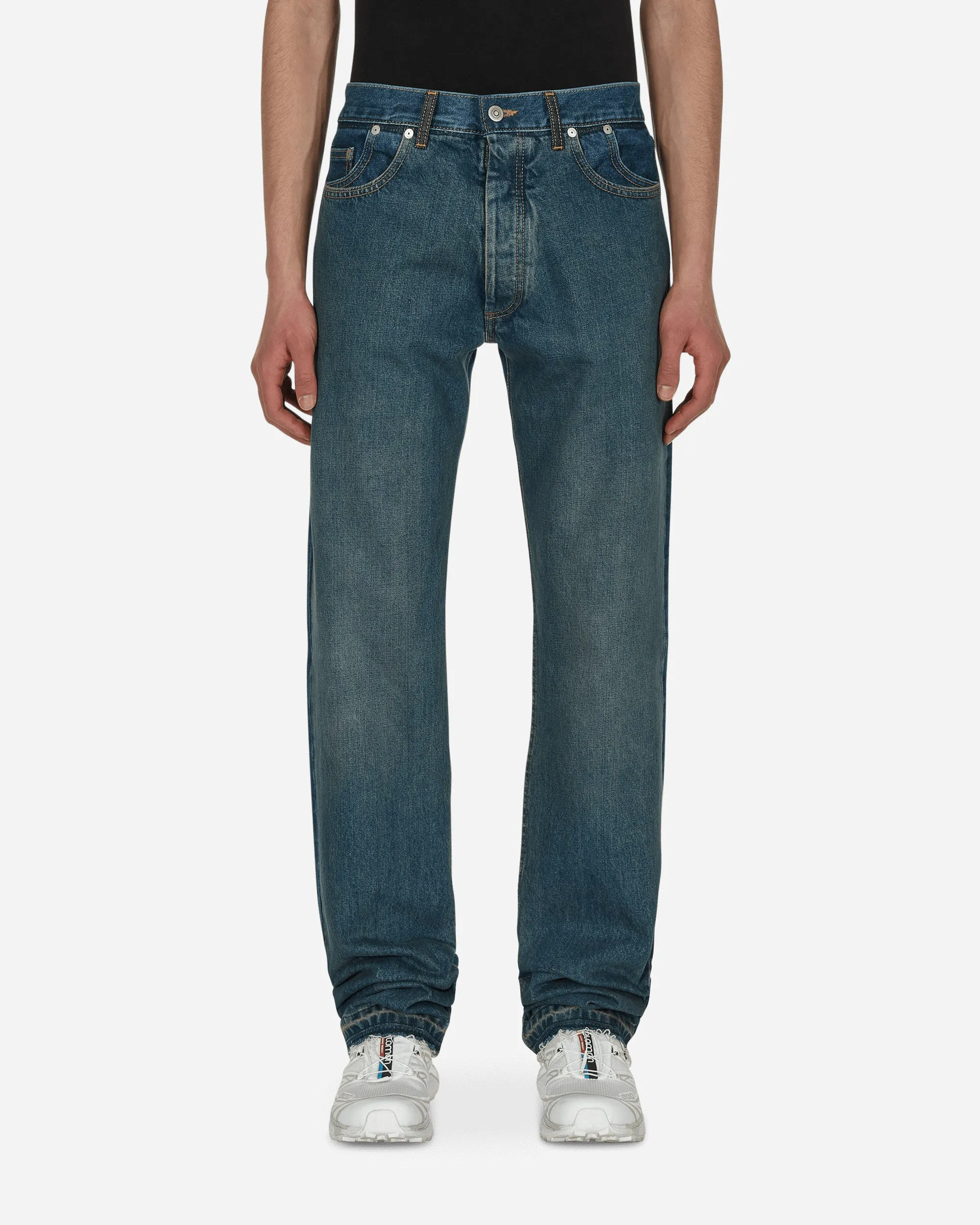 Pantalon en jean délavé droit bleu